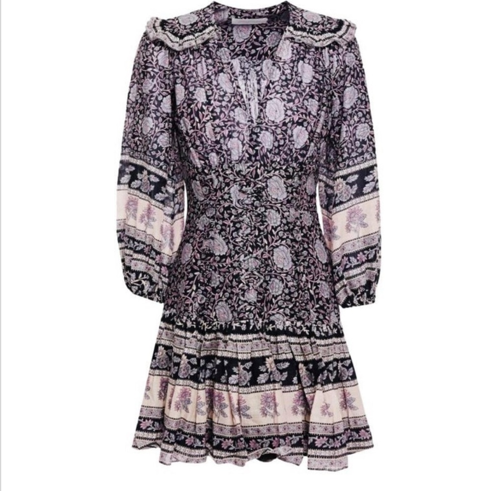 Zimmermann Amari Paisley-print Ruffled Cotton Mini Dress Size 1/S